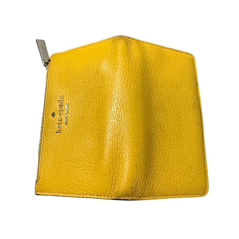Kate Spade Mustard Yellow Leather Bi Fold Zippered Coin Wallet - Picture 2 of 6
